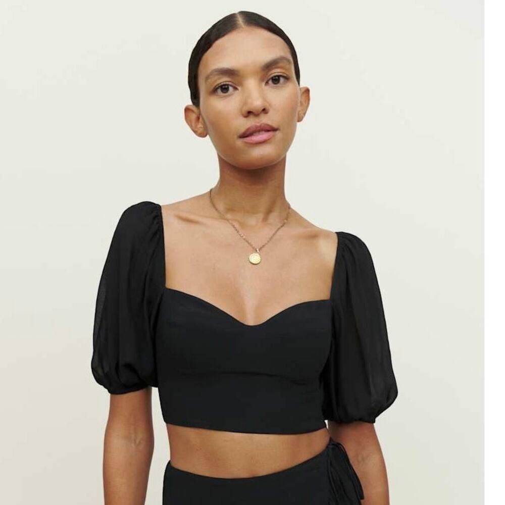Reformation Sinead Black Heart Neck Crop Top Size 4